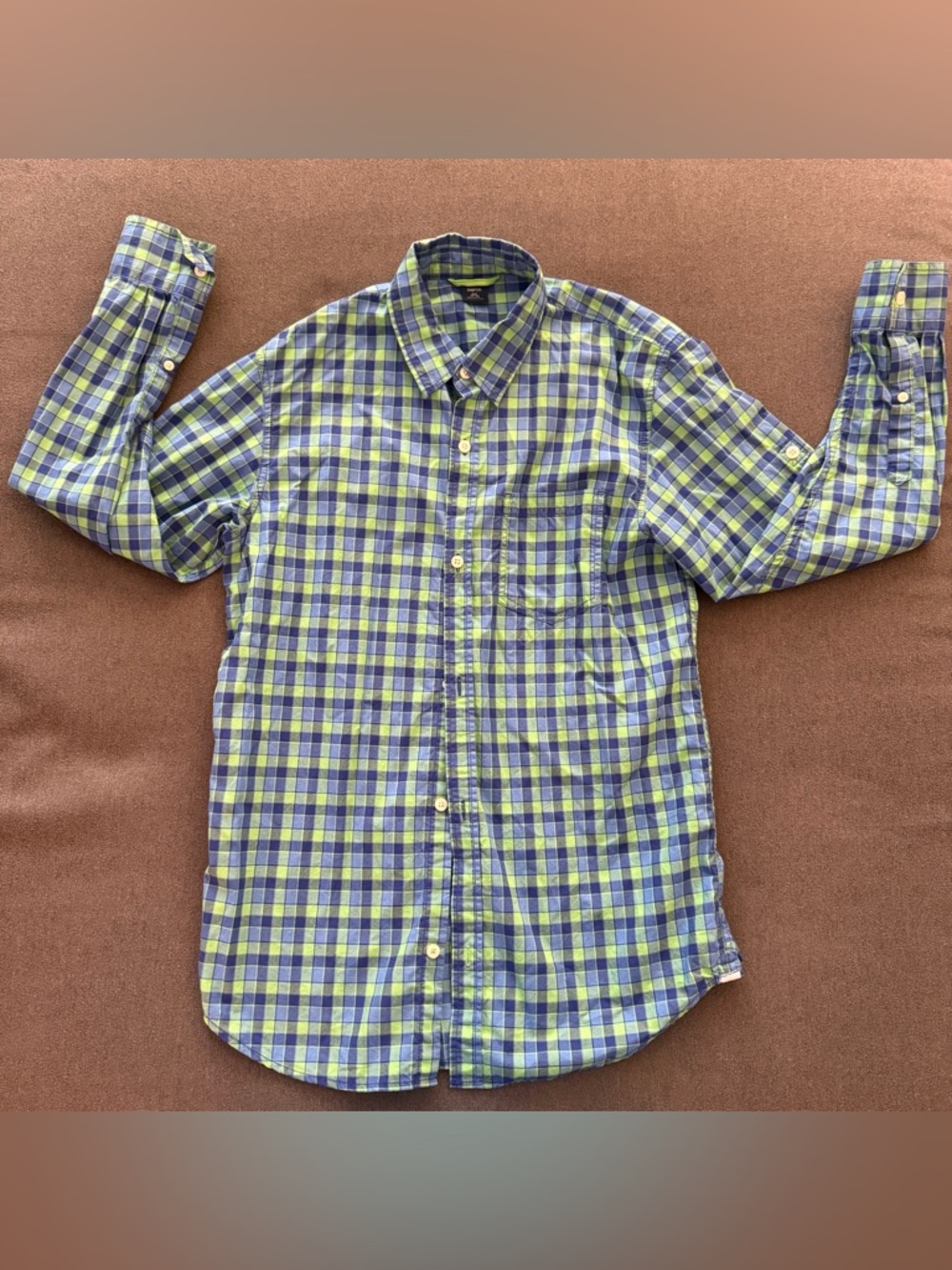 GAP Blue and Green Plaid Button-Down Shirt